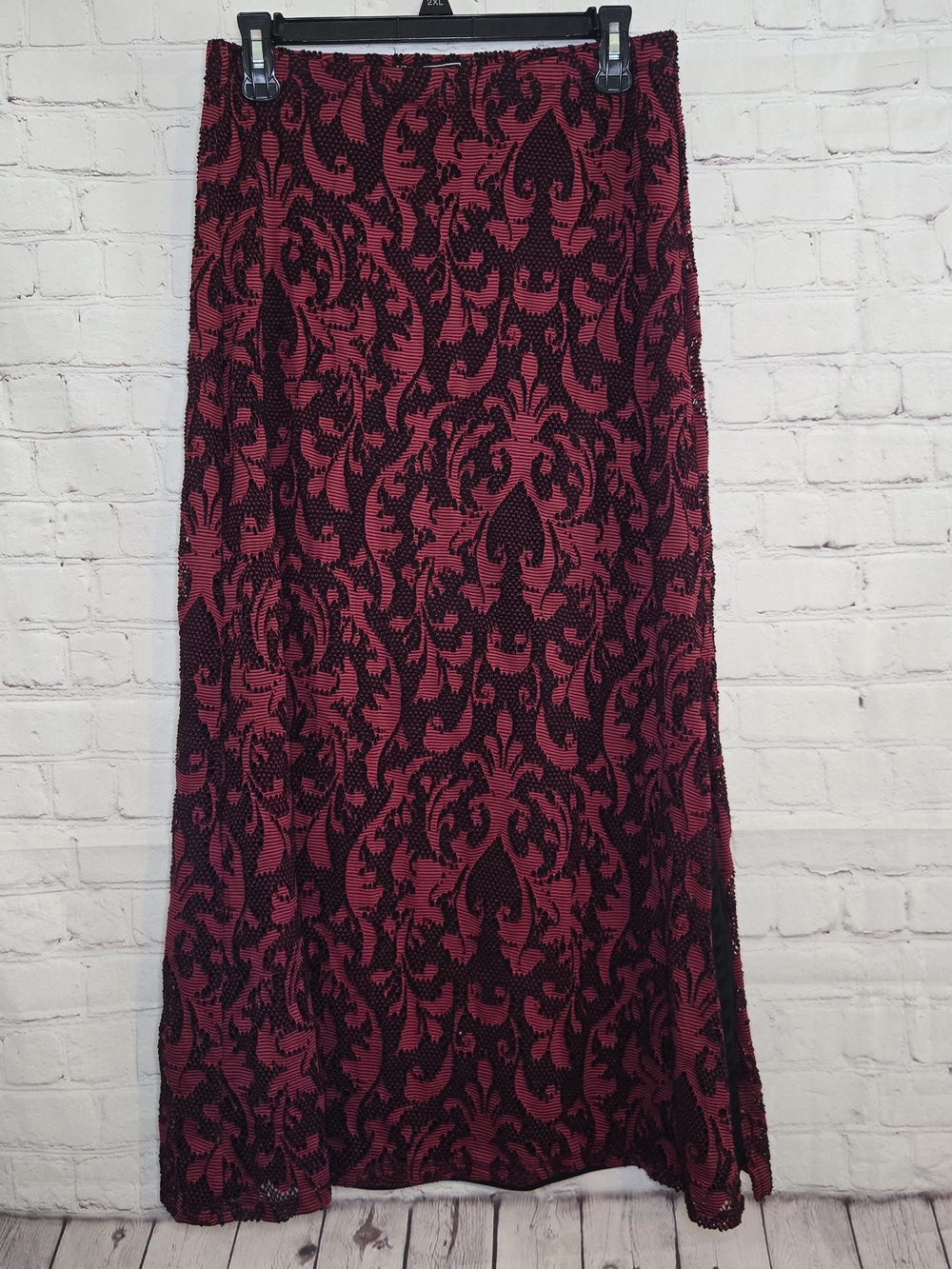 Y2k Damask Red Lace Black Lined Maxi Skirt NYCC Whimsigoth Fairygrunge Sz Sm